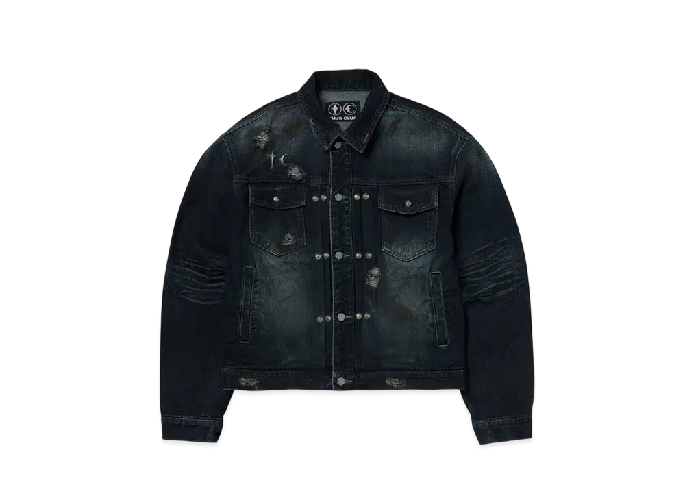 THUG CLUB Burn Down Denim Jacket "Blue"