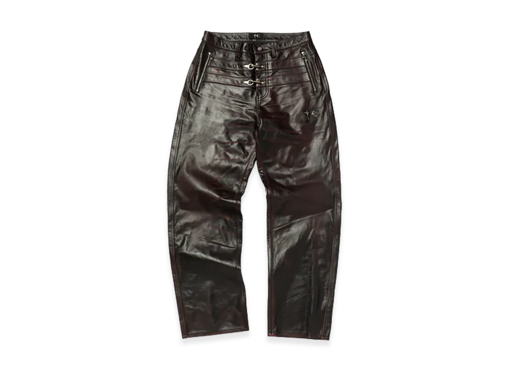 THUG CLUB Red Washed Bio Soldier Leather Pants "Black"