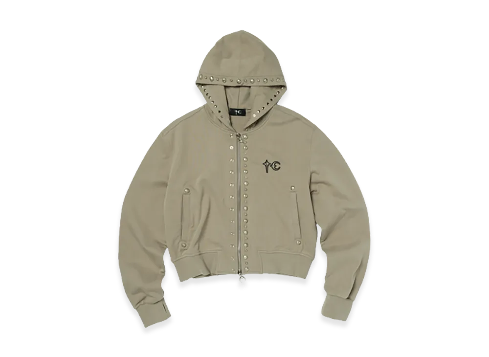 THUG CLUB TC Studded Line Cropped Zip-Up Hoodie "Beige"