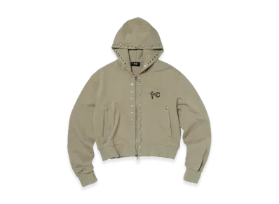 THUG CLUB TC Studded Line Cropped Zip-Up Hoodie "Beige"
