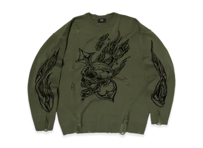 THUG CLUB TC Chrome Skull Knit Sweater "Khaki"