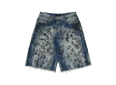 THUG CLUB Hard Washed Destroyed Denim Shorts "Blue"