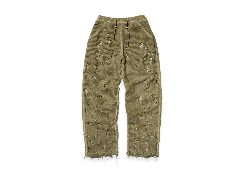THUG CLUB TC Destroyed Knit Pants "Beige"