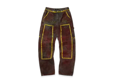 THUG CLUB Red Washed Painted Line Pants "Denim Black"