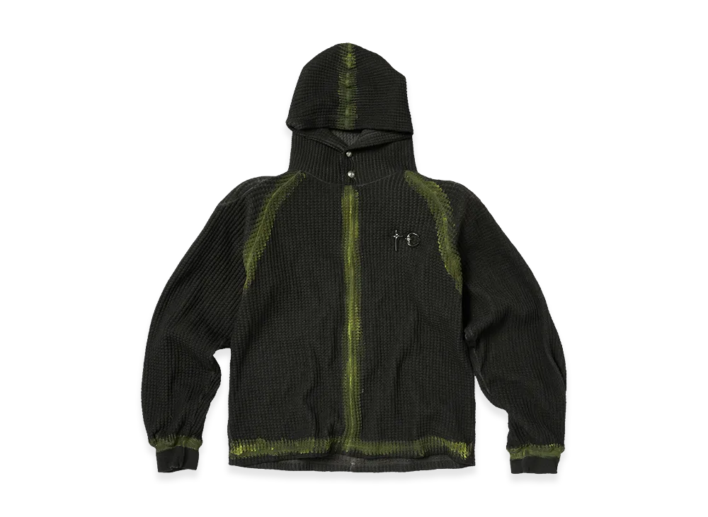 THUG CLUB Bulk Shoulder Painted Line Waffle Hoodie "Black/Yellow"