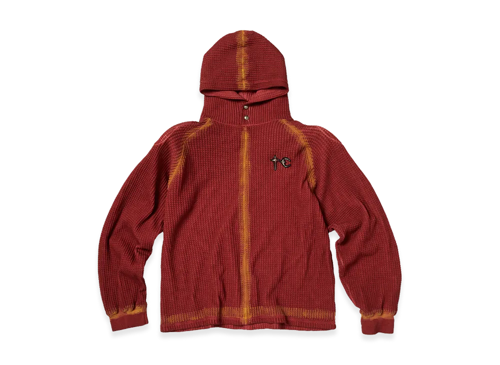 THUG CLUB Bulk Shoulder Painted Line Waffle Hoodie "Red/Yellow"