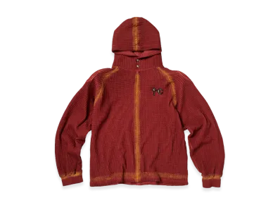 THUG CLUB Bulk Shoulder Painted Line Waffle Hoodie "Red/Yellow"