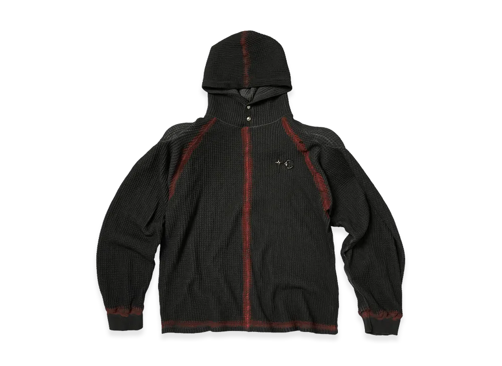 THUG CLUB Bulk Shoulder Painted Line Waffle Hoodie "Black/Red"
