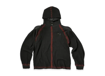 THUG CLUB Bulk Shoulder Painted Line Waffle Hoodie "Black/Red"
