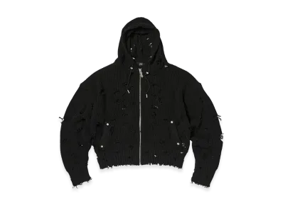 THUG CLUB TC Destroyed Knit Zip-Up Hoodie "Black"