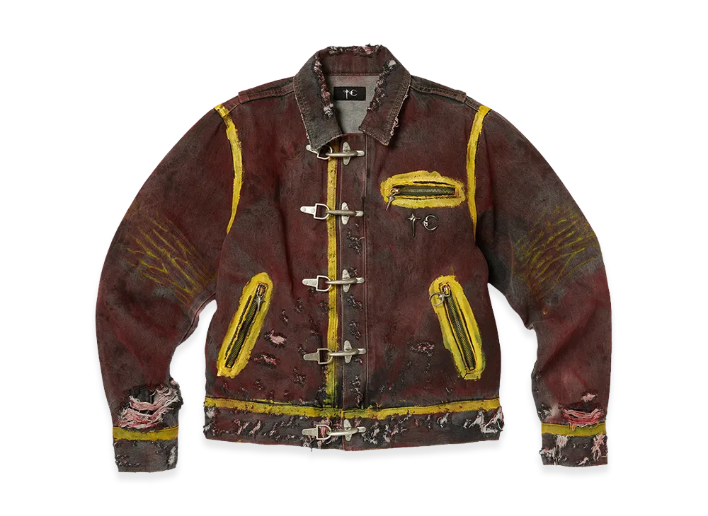 THUG CLUB Red Washed Painted Line Jacket "Denim Black"