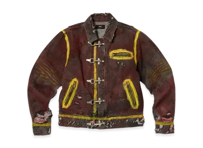 THUG CLUB Red Washed Painted Line Jacket "Denim Black"