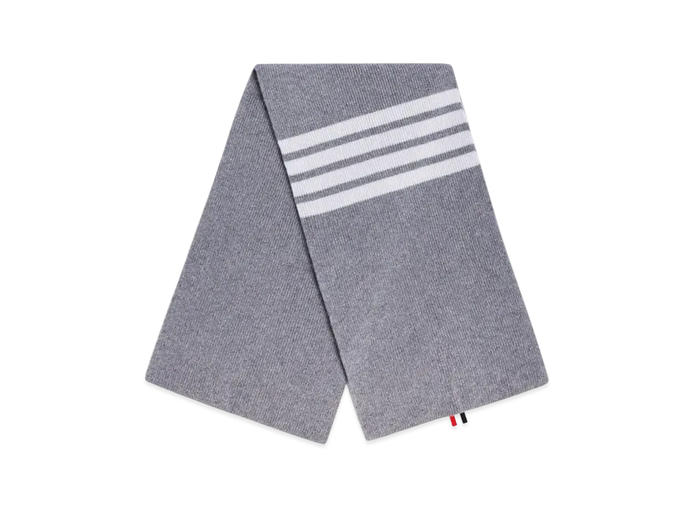 トムブラウン フルニードル リブスカーフ ホワイト4BARストライプ カシミア