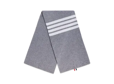 THOM BROWNE Full Needle Ribbed Scarf White 4-BAR Stripe Cashmere