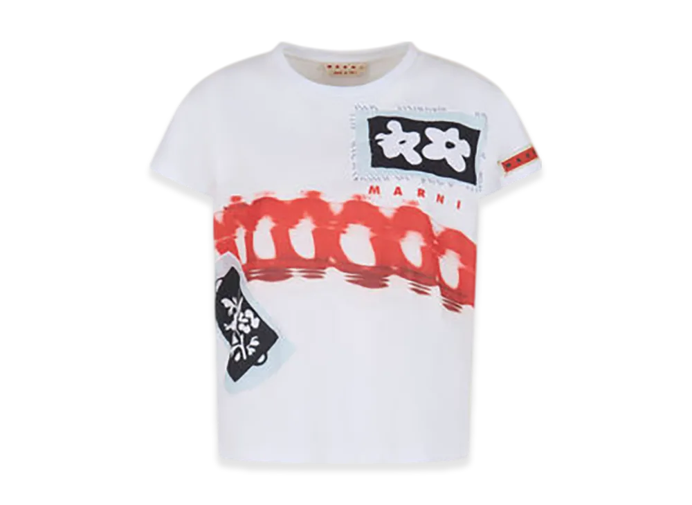MARNI x Olaolu Slawn x Soldier Boyfriend Cotton T-Shirt with Prints and Patches "Ivory"