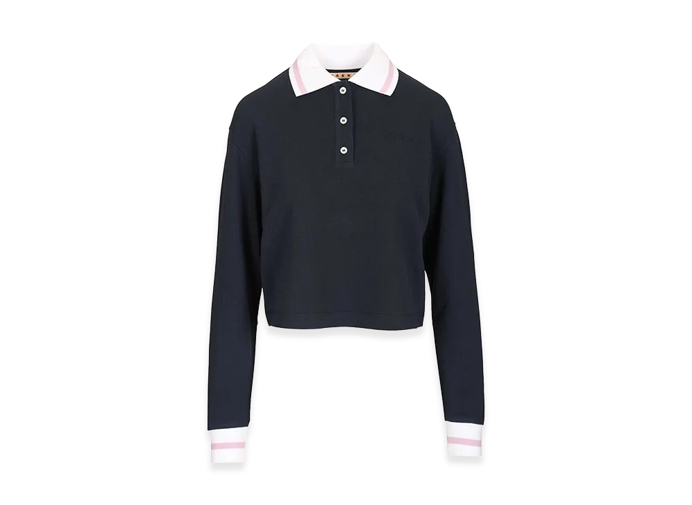 MARNI Women's Long-Sleeved Cotton Pique Polo Shirt "Blue"
