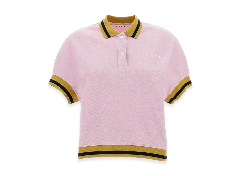 MARNI Women's Striped Details Cotton Pique Polo Shirt "Pink"