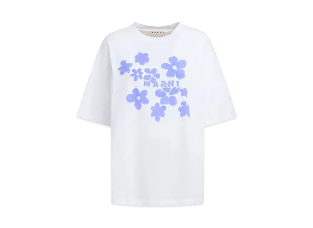 Marni Women's Cotton T-Shirt with Daisy Garden Print "Ivory"
