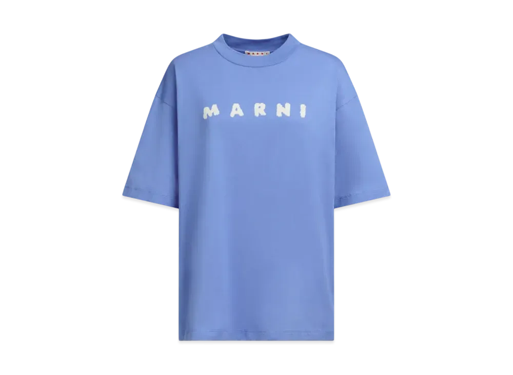 Marni Women's Jersey Cotton T-Shirt with Marni Women's Scribbled Logo "Blue Lilac"