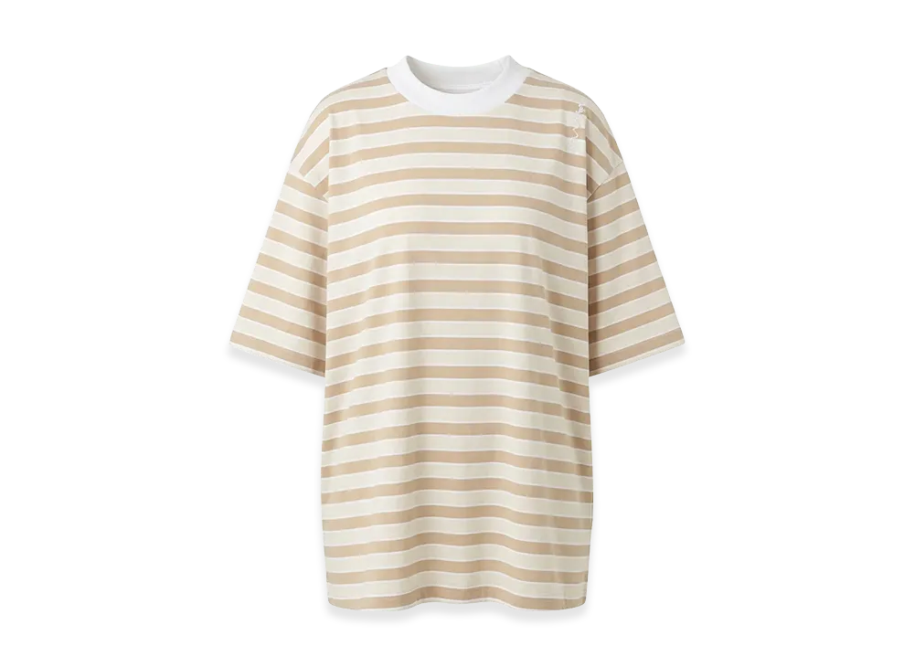 MARNI Women's Striped Crewneck Short Sleeve T-Shirt "Beige/Brown"