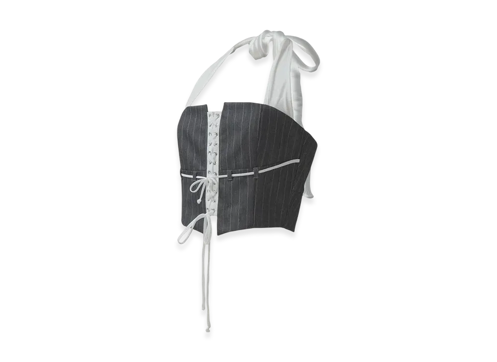 THEREDTHREAD S Lace Up Halter Tops "Gray"