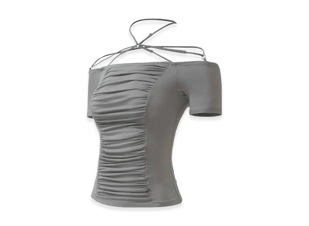 トップス THEREDTHREAD S ribbon gather tops THEREDTHREAD / ザレッドスレッド】S ribbon gather tops