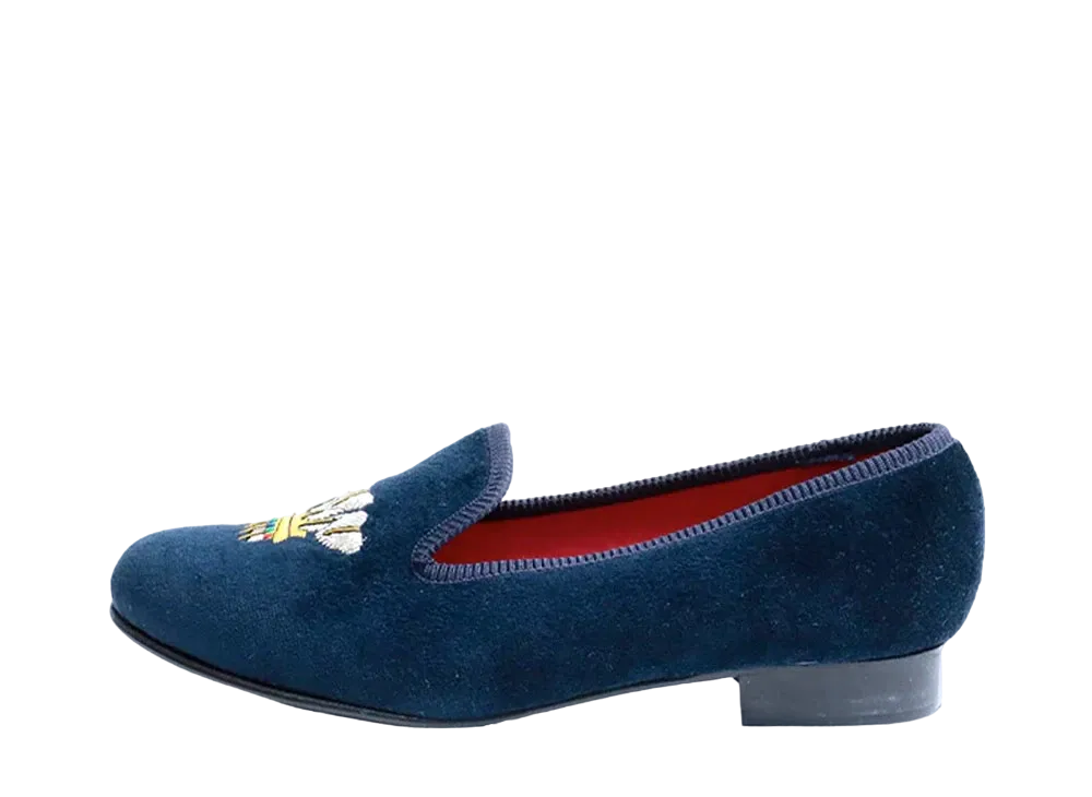 Tricker’s Women's Victoria Velvet Feather "Navy" Half Rubber Sole
