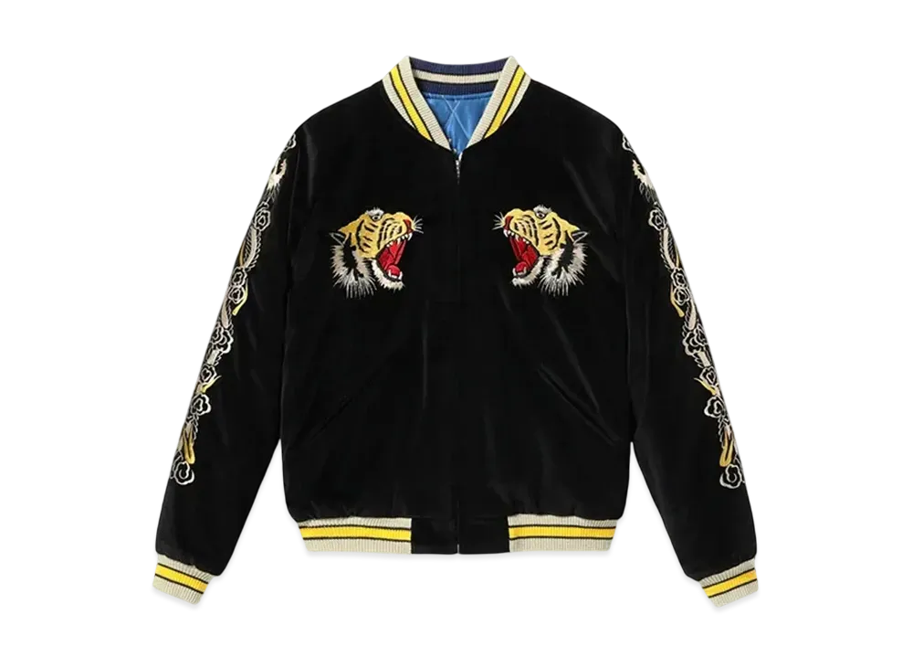 TAILOR TOYO Mid 1950s Style Velveteen Souvenir Jacket ROARING TIGER x WHITE EAGLE "Black"