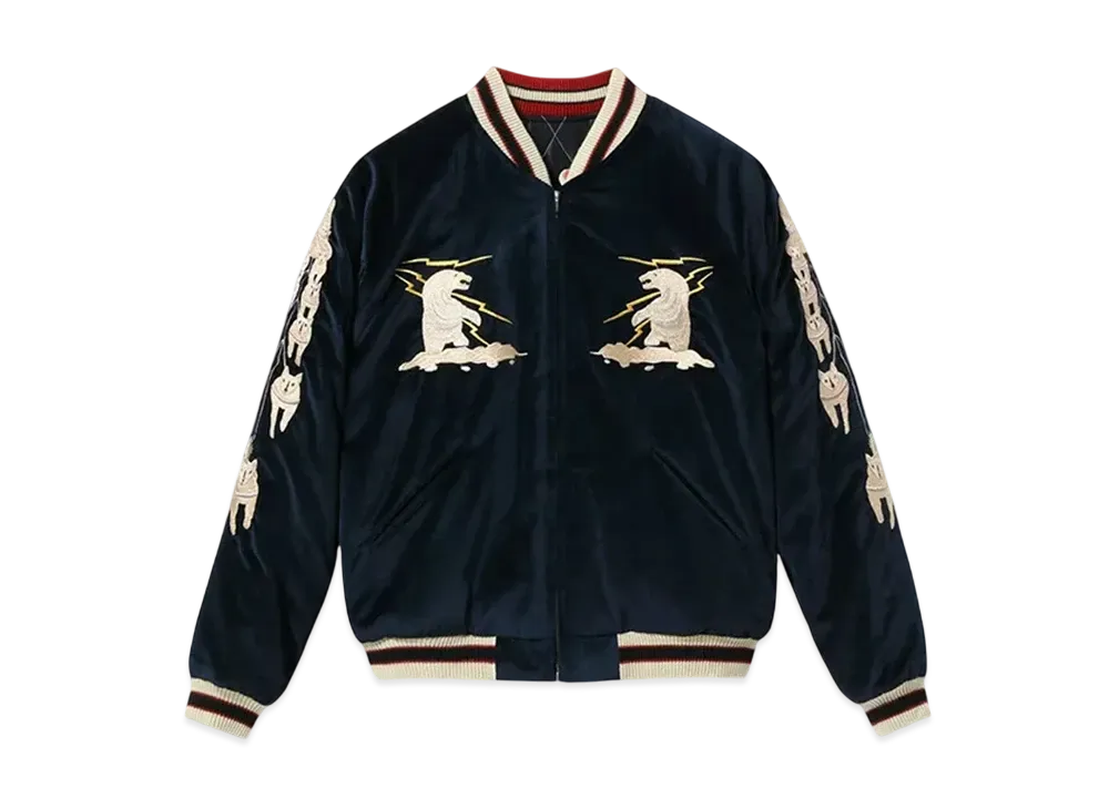 TAILOR TOYO Late 1950s Style Velveteen Souvenir Jacket MOUNTAIN GOAT x ALASKAN FLAG "Navy"