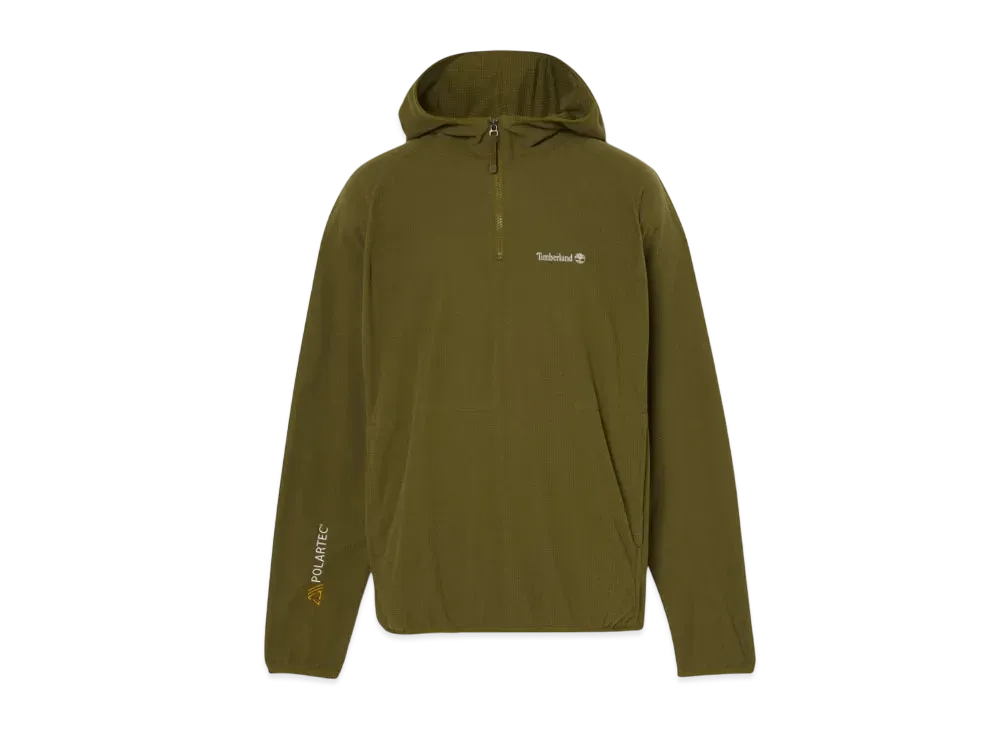 Timberland Men's Polartec Power Grid Fleece Fabric Hooded Quarter Zip "Dark Olive"