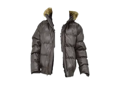 TOMMY HILFIGER Filled Pu Hoodie Jacket Us Model American Casual Eco Leather Men'S Outerwear Blouson "DarkBrown"