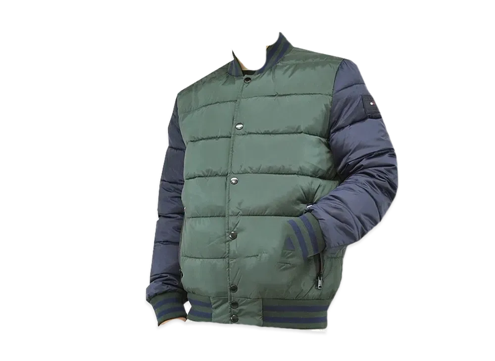 TOMMY HILFIGER Quilted Batting Varsity Bomber Jacket Us Model Stadium Jacket Sporty Bicolor "GreenColorBlock"