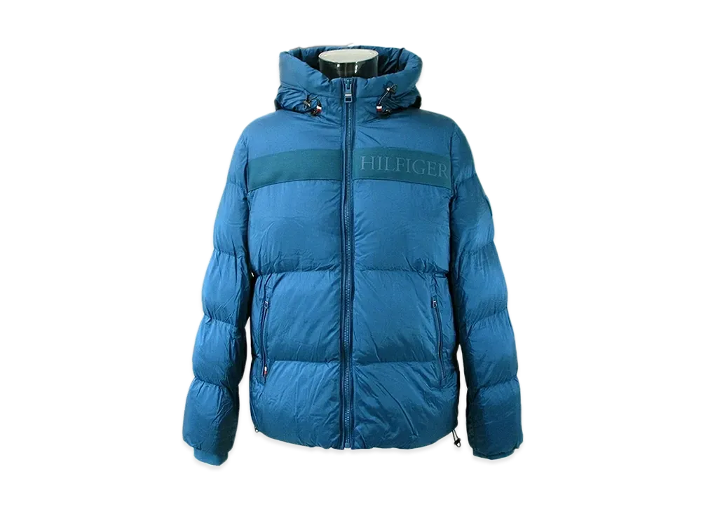 TOMMY HILFIGER Filled Down Puff Jacket New Ghost Print Puffer "Sea"