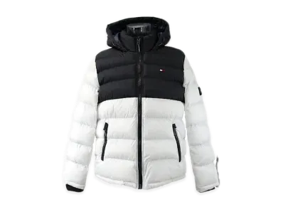 TOMMY HILFIGER Nylon Hooded Puff Blouson "Black/White"