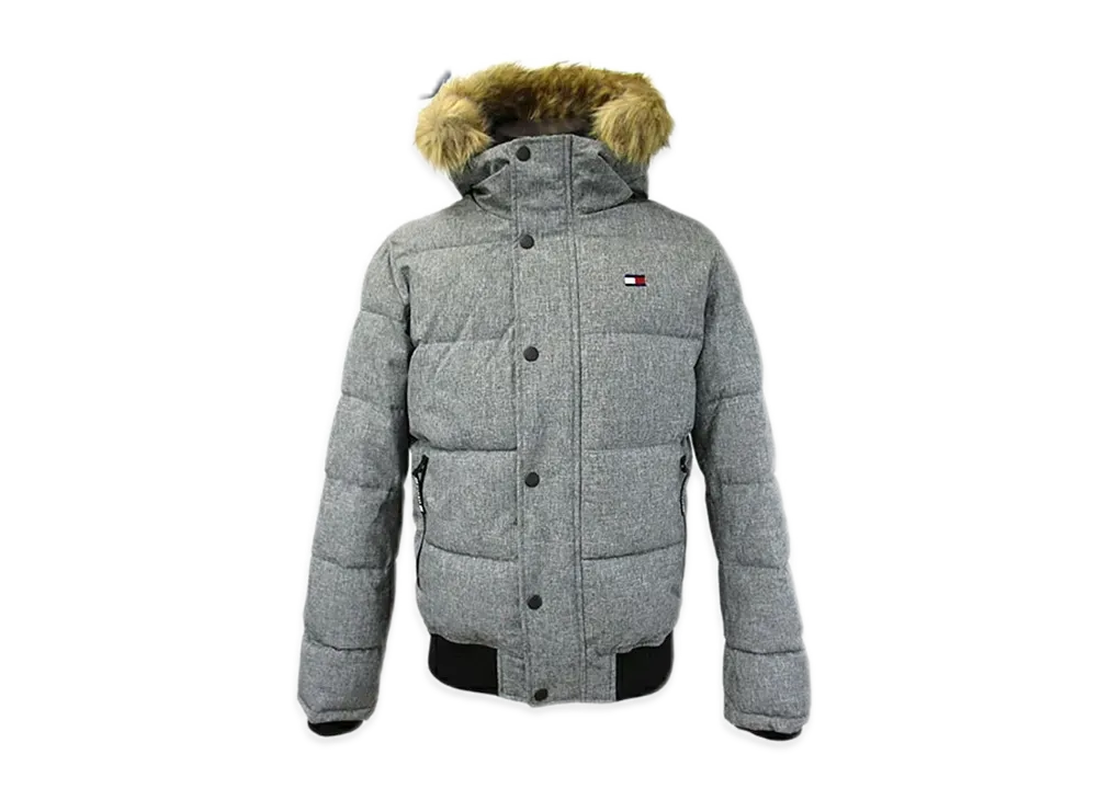 TOMMY HILFIGER Hooded Fur Padded Puff Jacket "HeatherGrey"