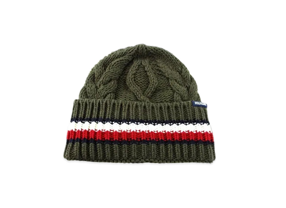 TOMMY HILFIGER Monotype Chunky Knit Beanie "ArmyGreen"