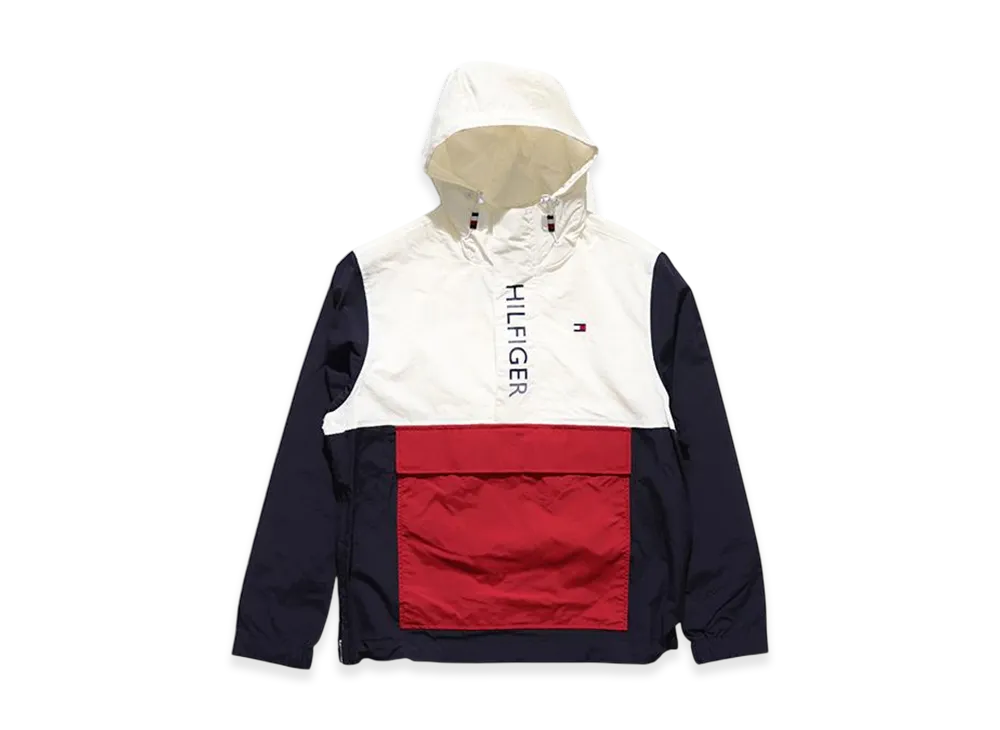 TOMMY HILFIGER Nylon Half Zip Anorak Parka "White/Navy/Red"