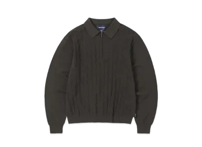 thisisneverthat Cable Knit Zip Polo "Brown"