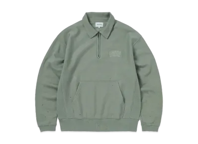 thisisneverthat Damaged Half Zip Polo Sweatshirt "Light Olive"