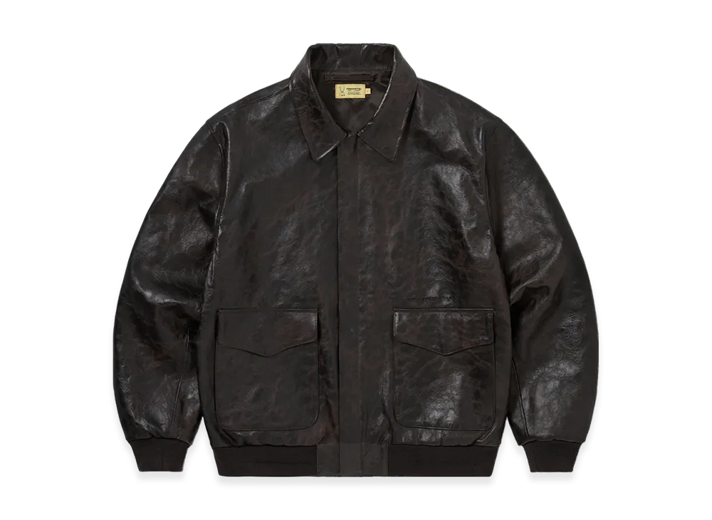 thisisneverthat x Daniel Johnston Frogs Leather Flight Jacket "Dark Brown"