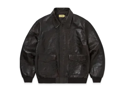 thisisneverthat x Daniel Johnston Frogs Leather Flight Jacket "Dark Brown"