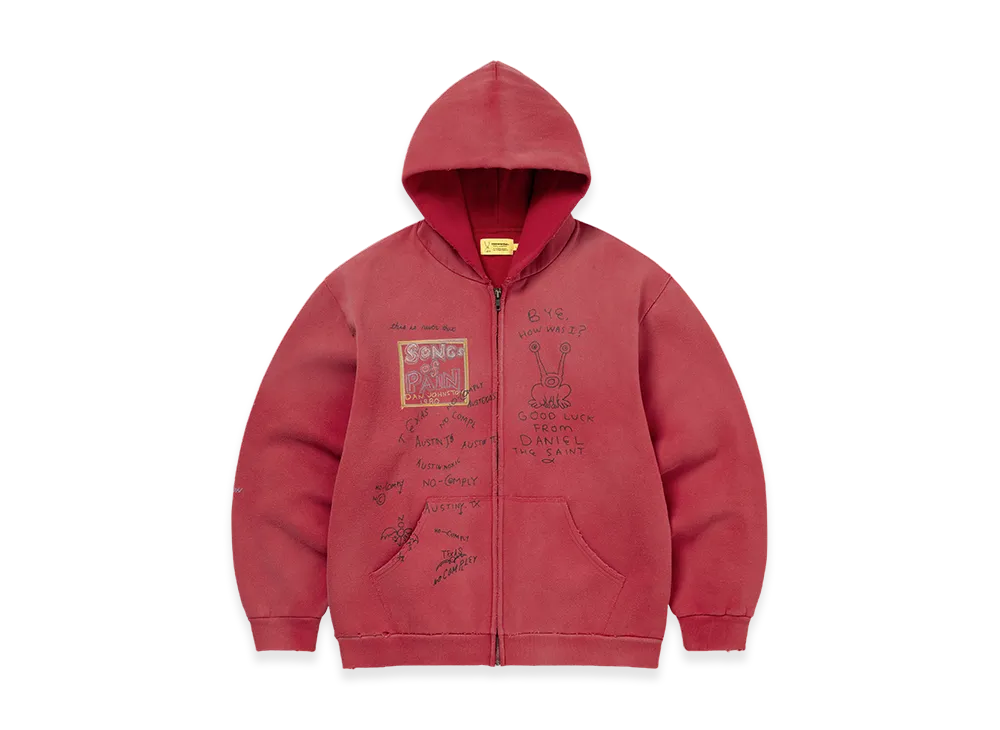 thisisneverthat x Daniel Johnston SONGS of PAIN Faded Zip Up Hoodie "Red"