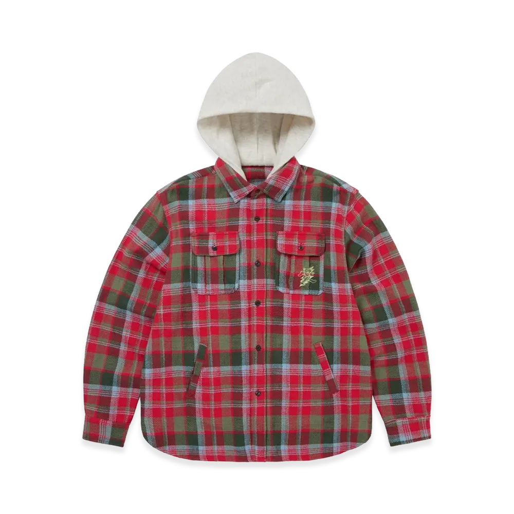 thisisneverthat x Grateful Dead GD Lightning Bear Hooded Plaid Shirt "Red"