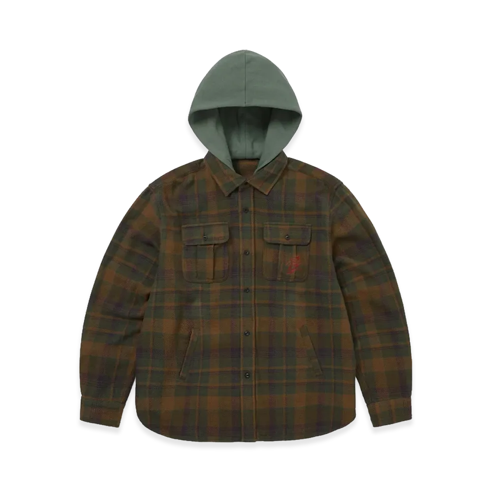 thisisneverthat x Grateful Dead GD Lightning Bear Hooded Plaid Shirt "Olive"
