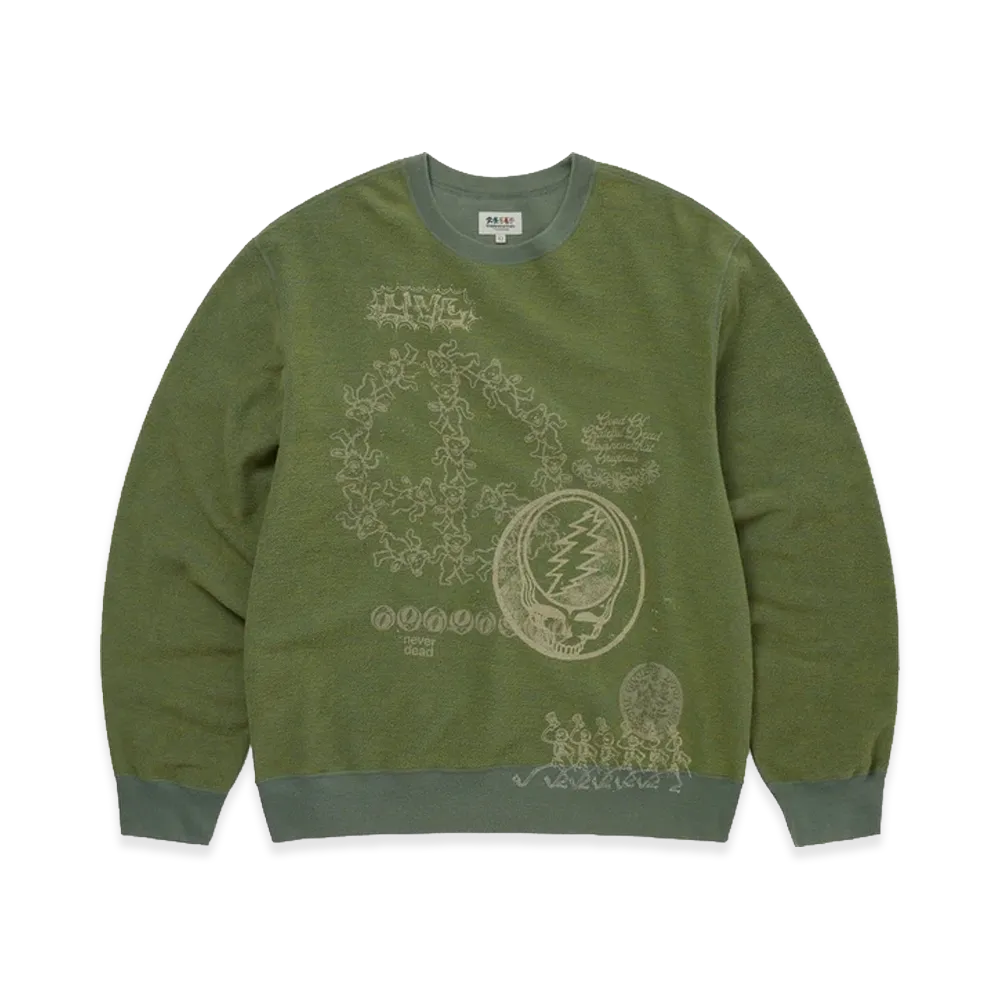 thisisneverthat x Grateful Dead GD Iconography Reversible Crewneck "Heather Olive"