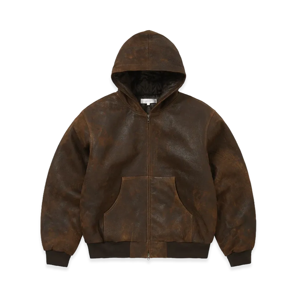 thisisneverthat Leather Hooded Jacket "Brown"