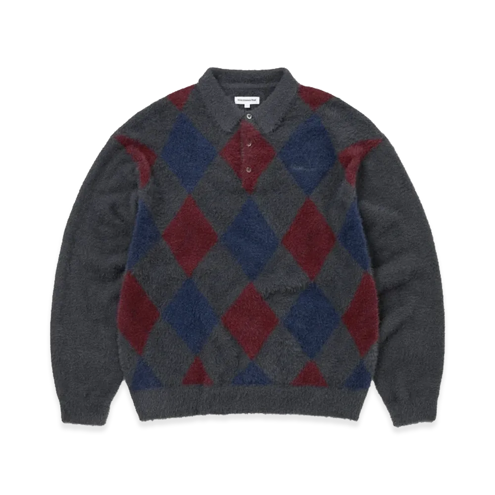 thisisneverthat Argyle Shaggy Knit Polo "Charcoal"