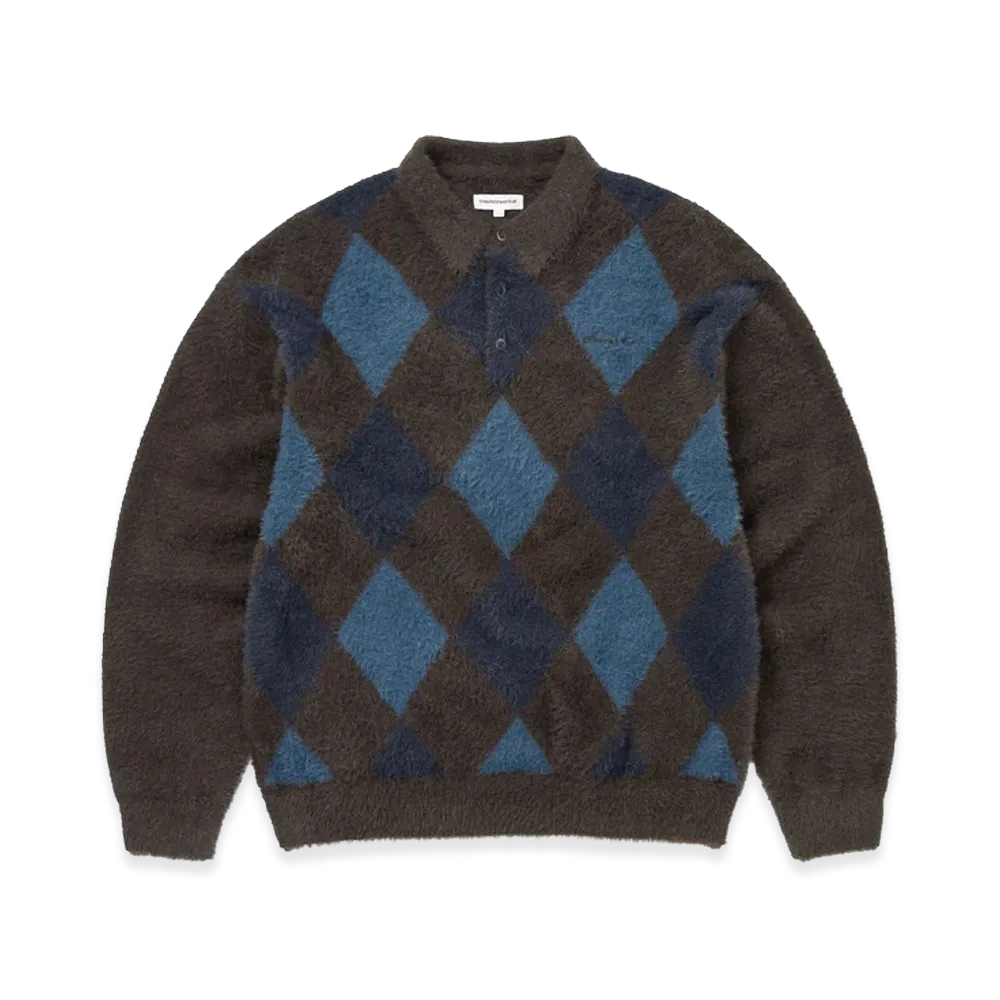 thisisneverthat Argyle Shaggy Knit Polo "Brown"