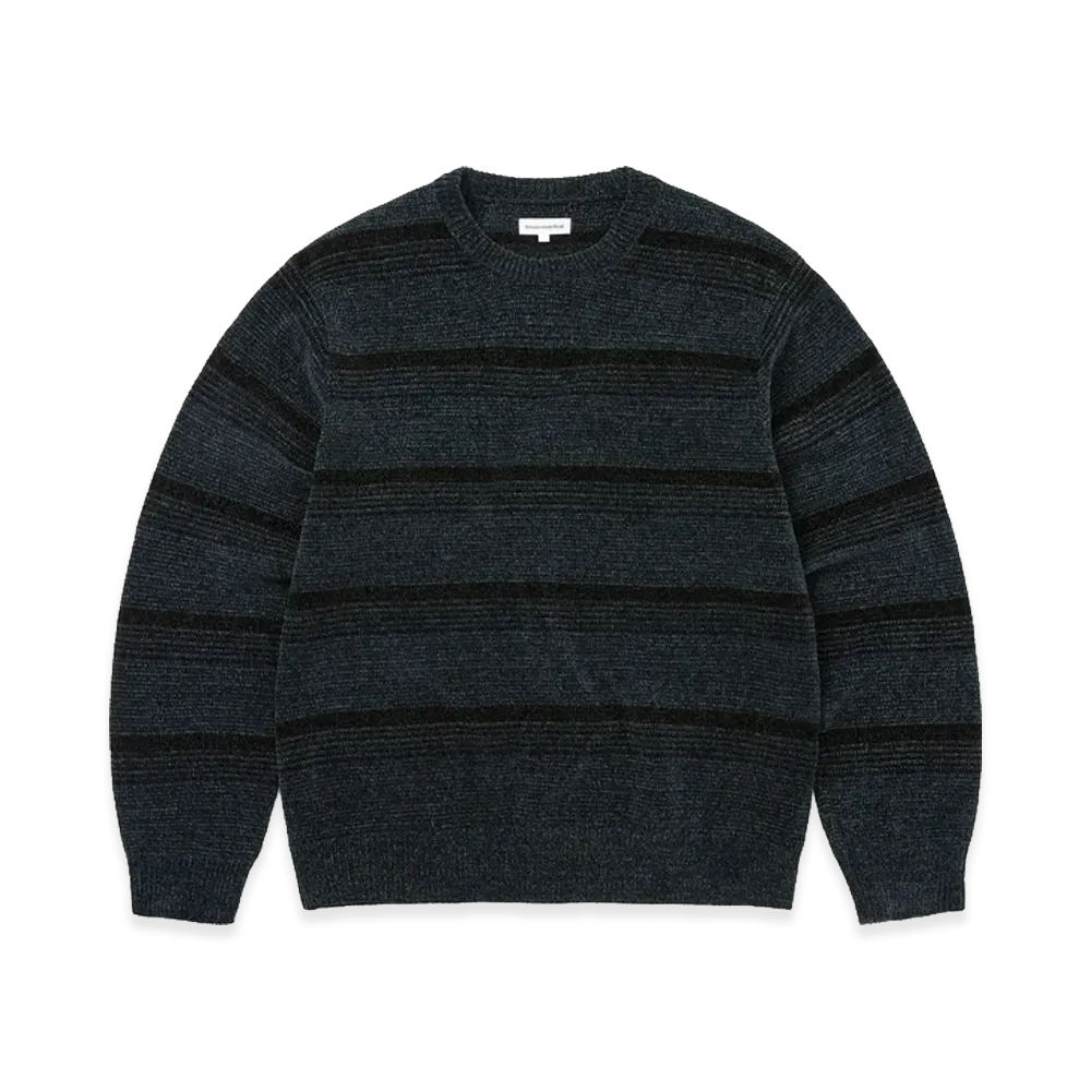 thisisneverthat Striped Velvet Knit Sweater "Dark Navy"