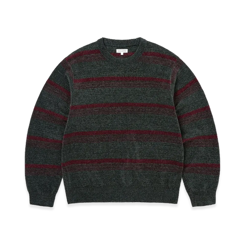 thisisneverthat Striped Velvet Knit Sweater "Dark Green"